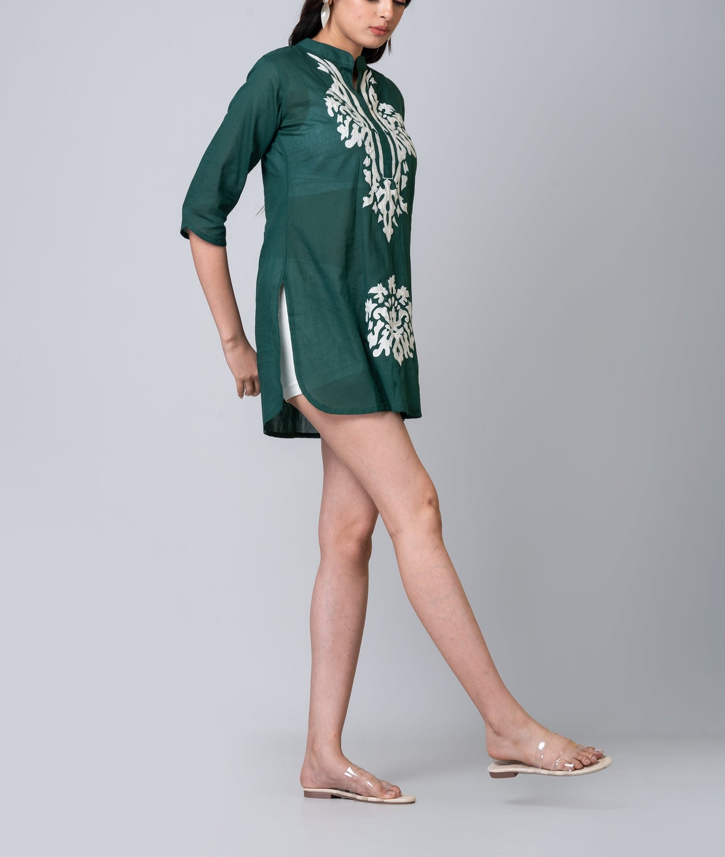 Green Appliqué Lightweight Tunic Blouse