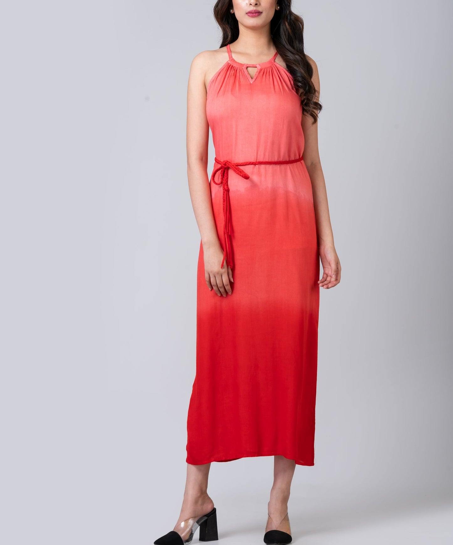Ada Sunray Tie-Dye Ombre Red Dress
