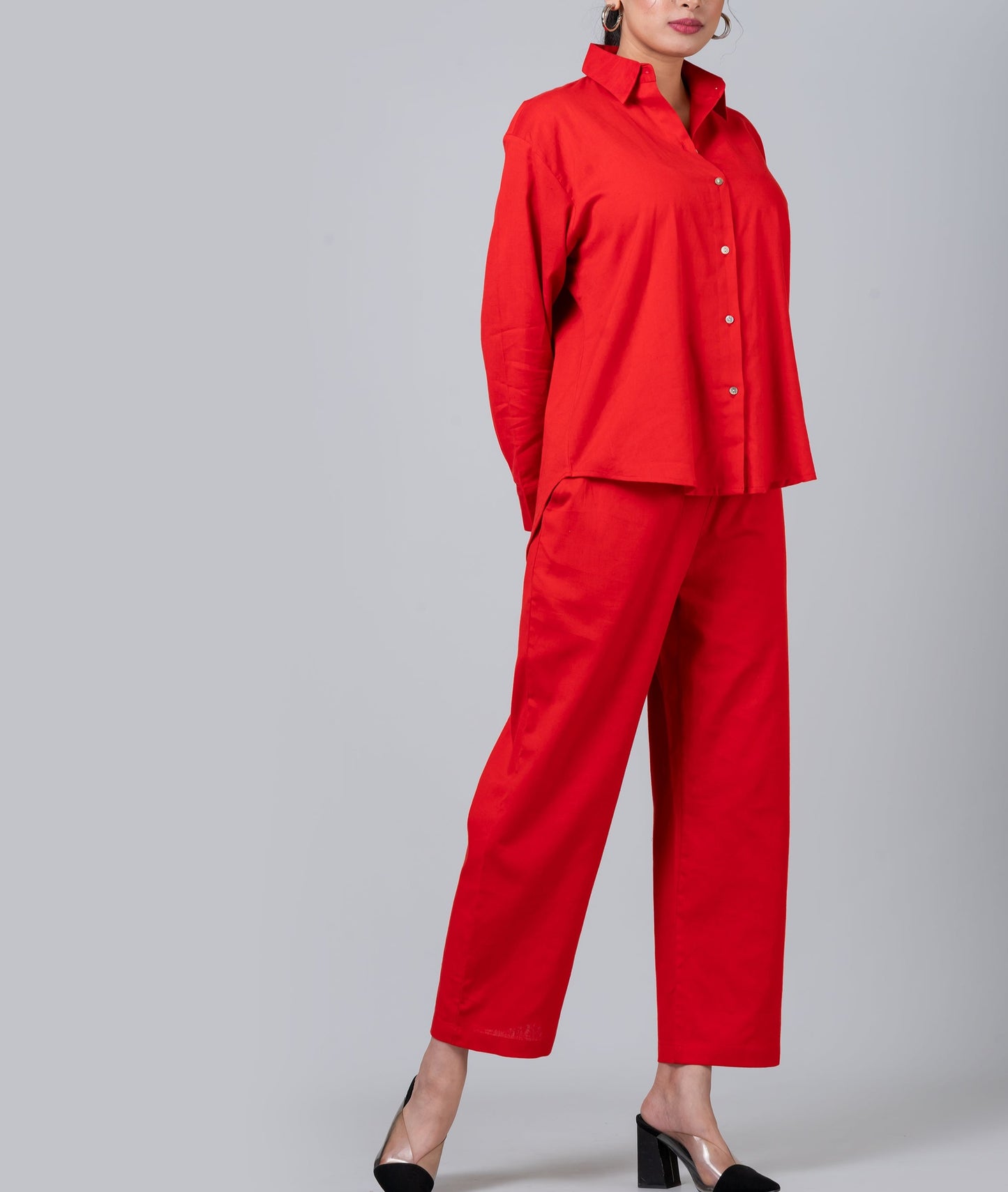 The Red Linen Like Oversized Shirt