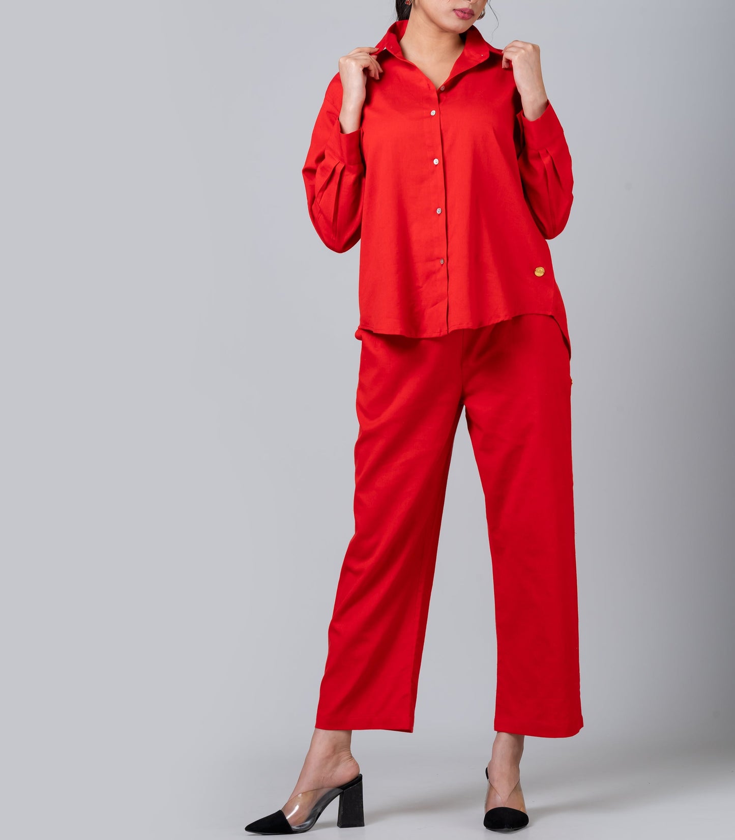 The Red Linen Like Oversized Shirt