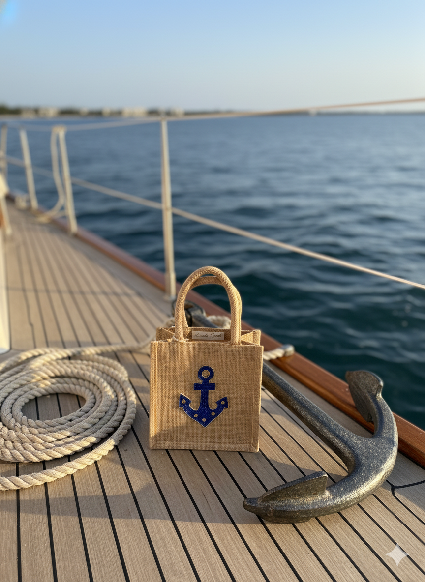 Chelsea Anchor Hand Beaded Mini Jute Tote