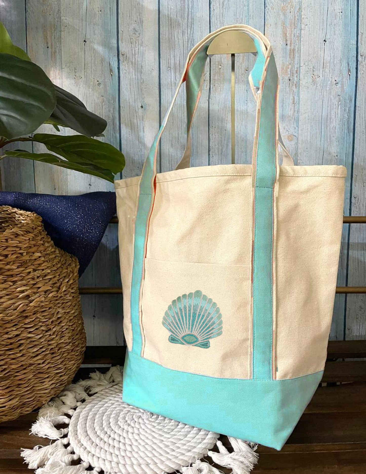 Large Canvas Surf Tote Bag- Customized Hand Beaded