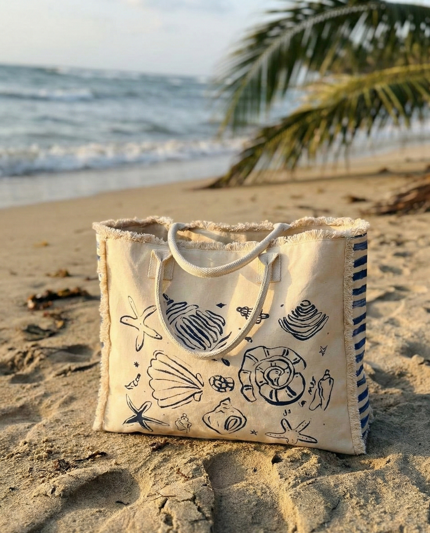 Crandon Cotton Canvas Big Fringe Tote Printed