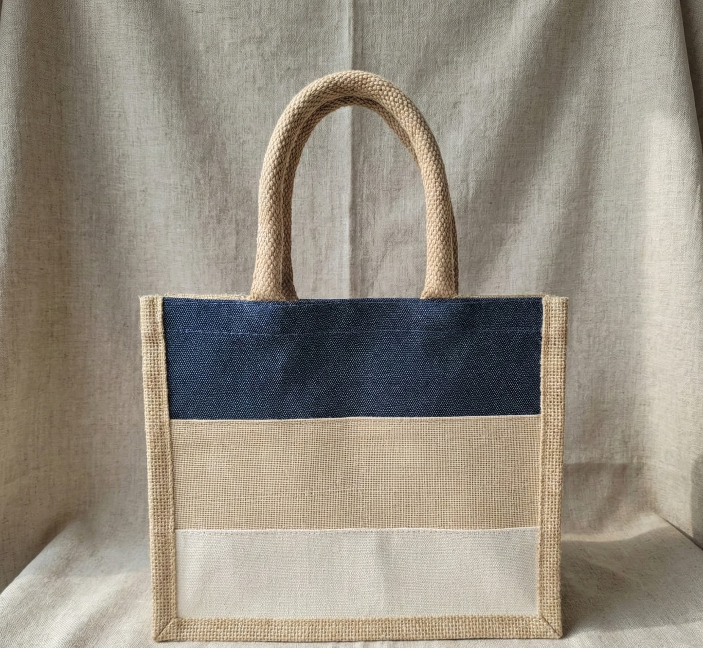 Denim- Jute Layered Tote- Mini