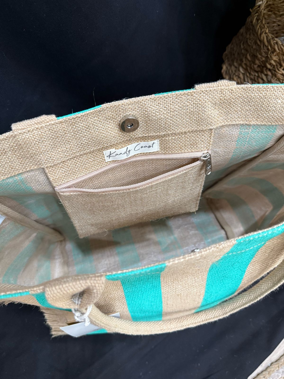 Haven Stripes Fringe Jute Tote Beach Bag