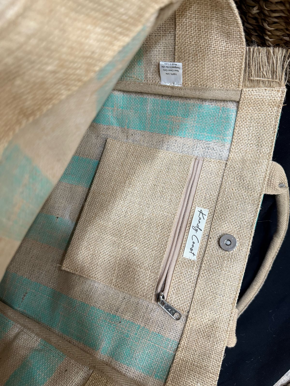 Haven Stripes Fringe Jute Tote Beach Bag