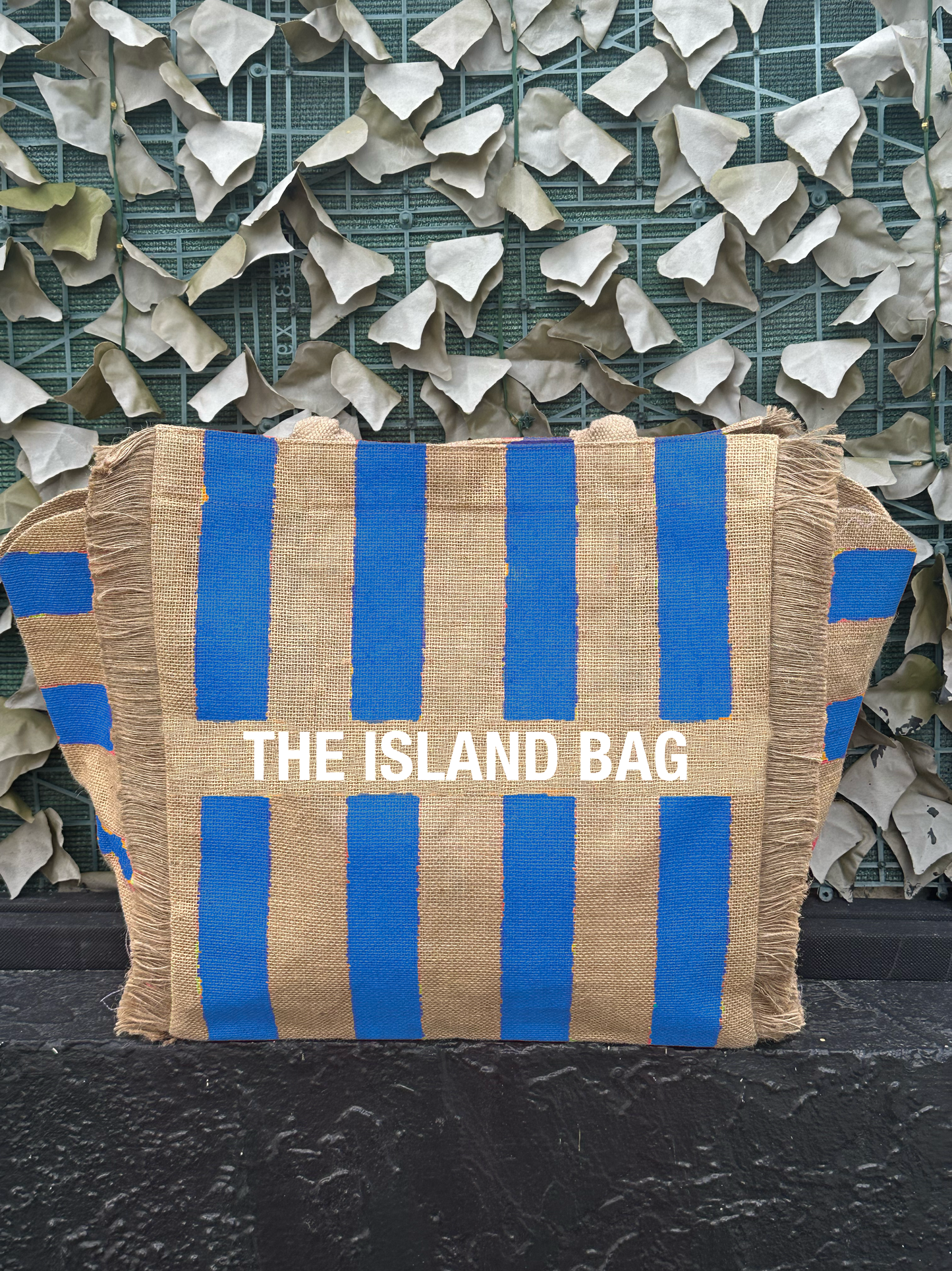 Customizable Stripes Fringe Jute Tote Beach Bag
