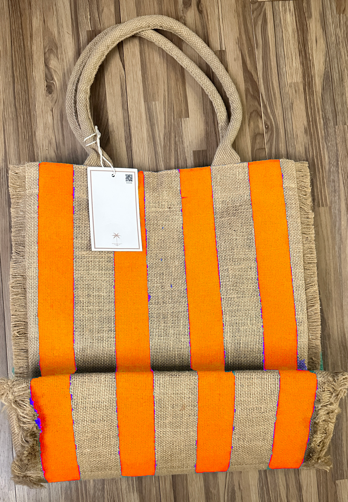 Haven Stripes Fringe Jute Tote Beach Bag