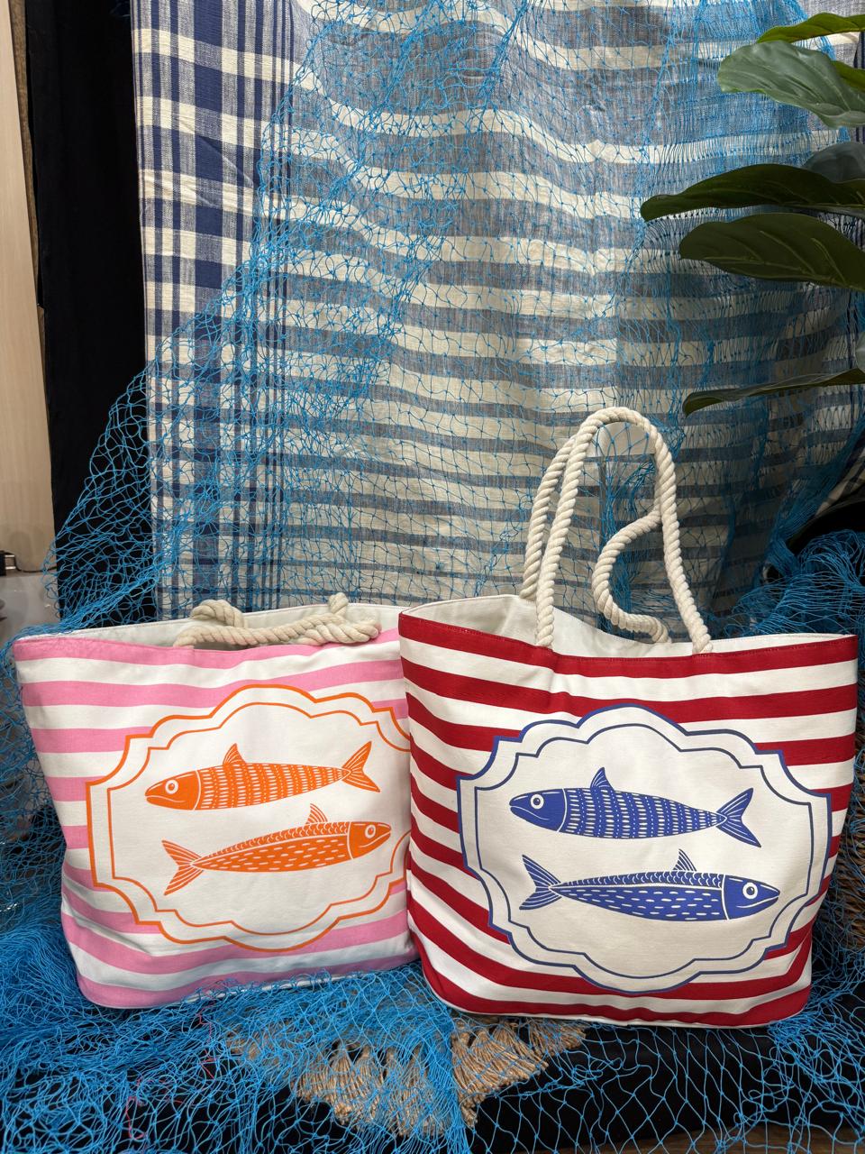Lisbon Sardines Fisherman Coastal Tote Bag - PINK