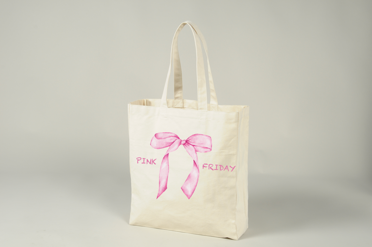 Custom Cotton Canvas Book Tote- Pink Bow