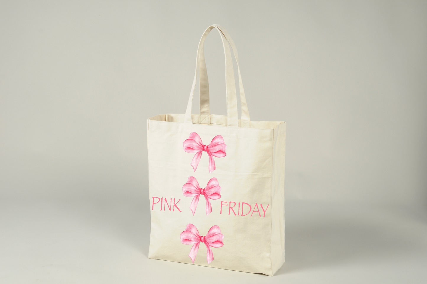 Custom Cotton Canvas Book Tote- Pink Bow