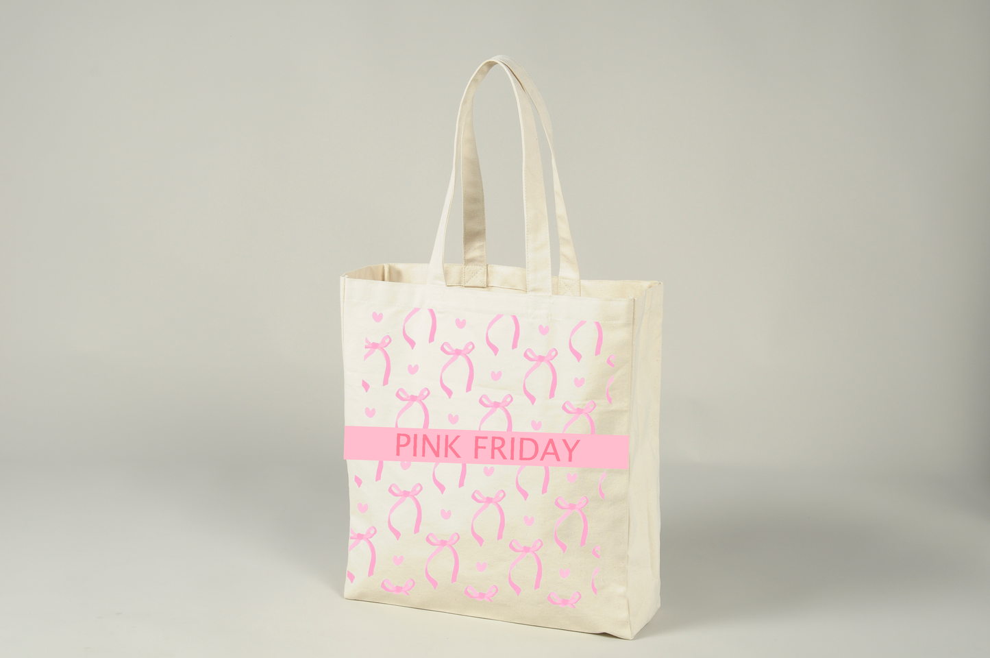 Custom Cotton Canvas Book Tote- Pink Bow