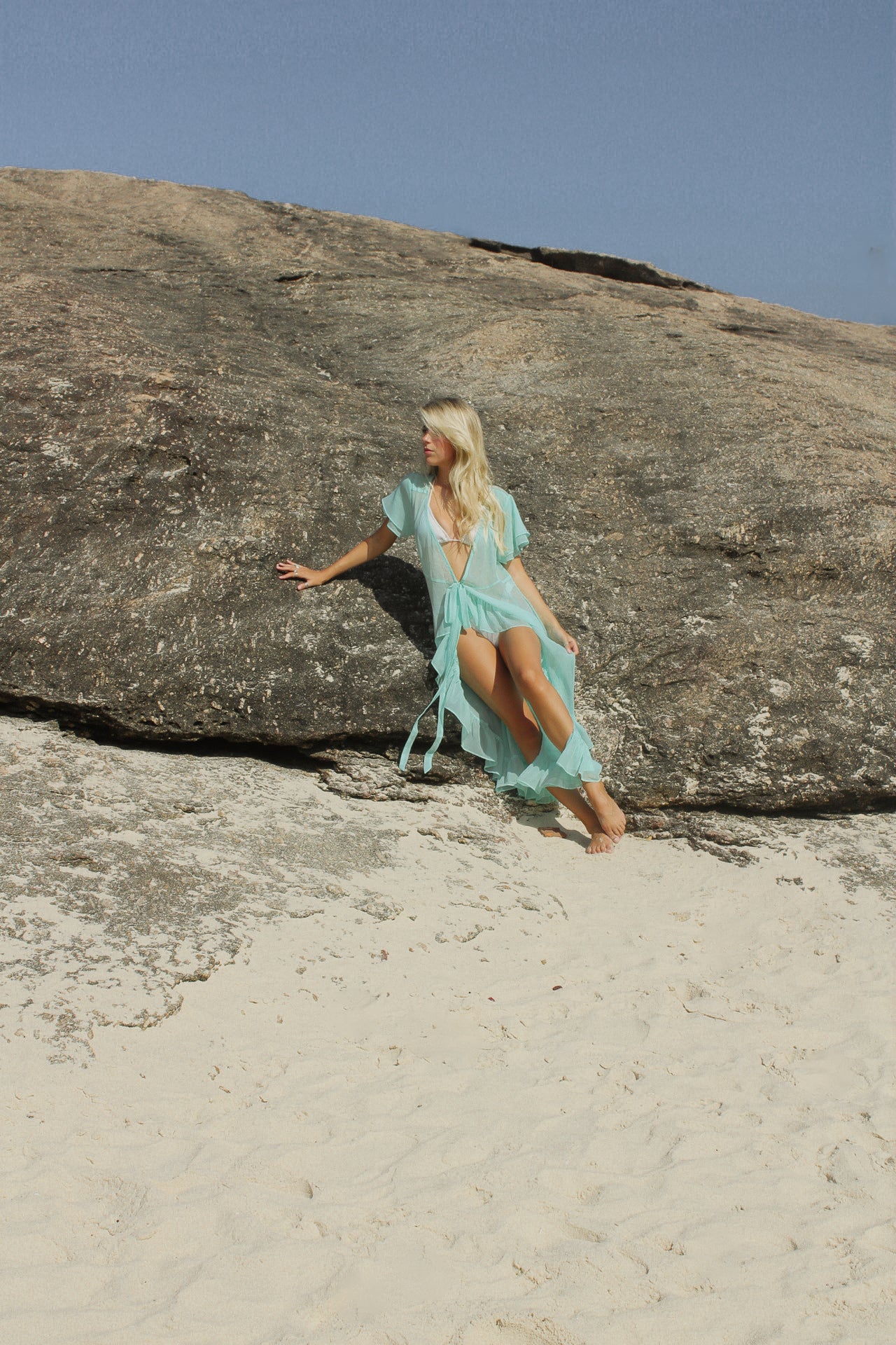 Ruffled Aqua Swim Cover-Up Midi Dress