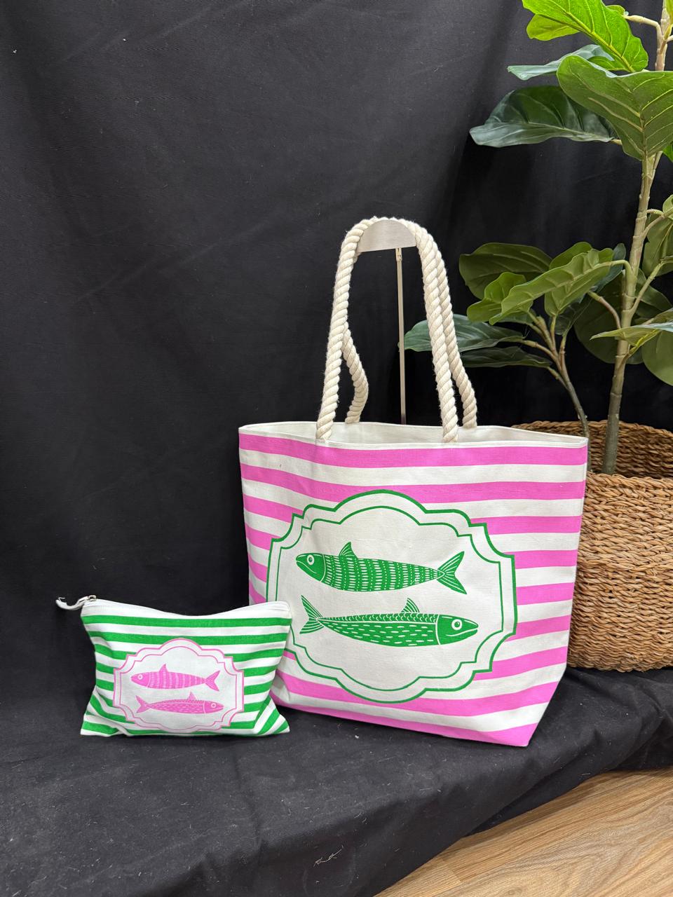 Lisbon Sardines Fisherman Coastal Tote Bag - Hot Pink