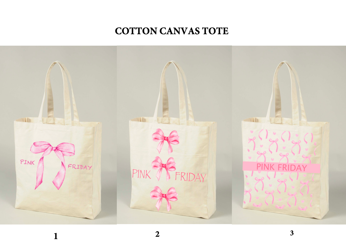 Custom Cotton Canvas Book Tote- Pink Bow