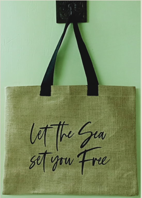 Aamanda Lake Shore Beach Ocean Jute Tote Bag -Custom Print