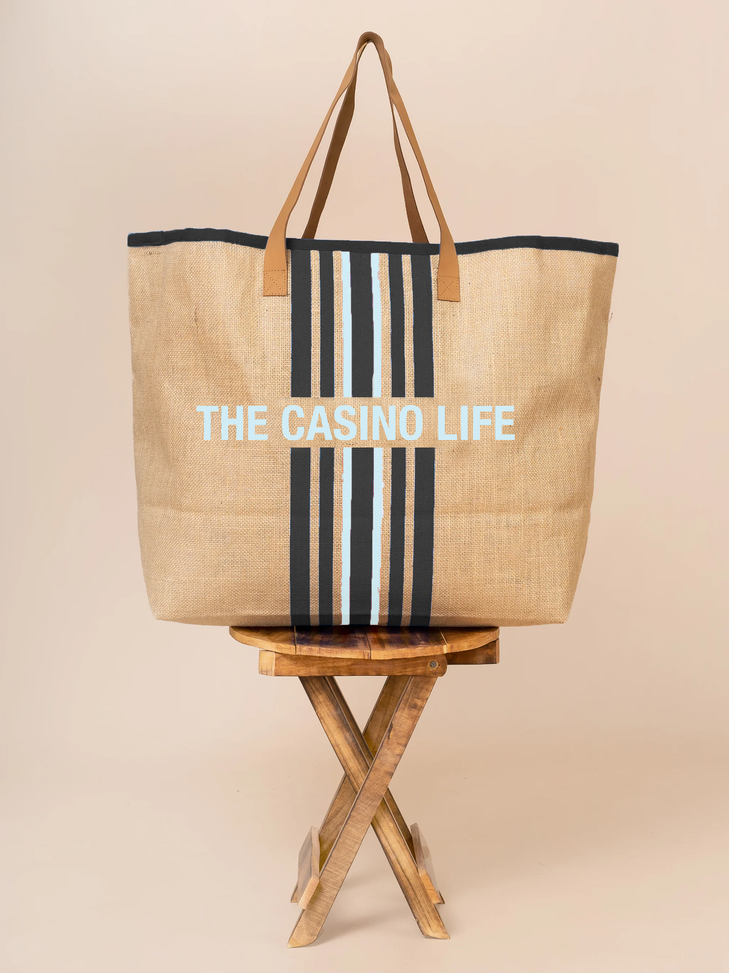 Perry Stripes Extra Large Natural Jute Stripes Bag Custom Text