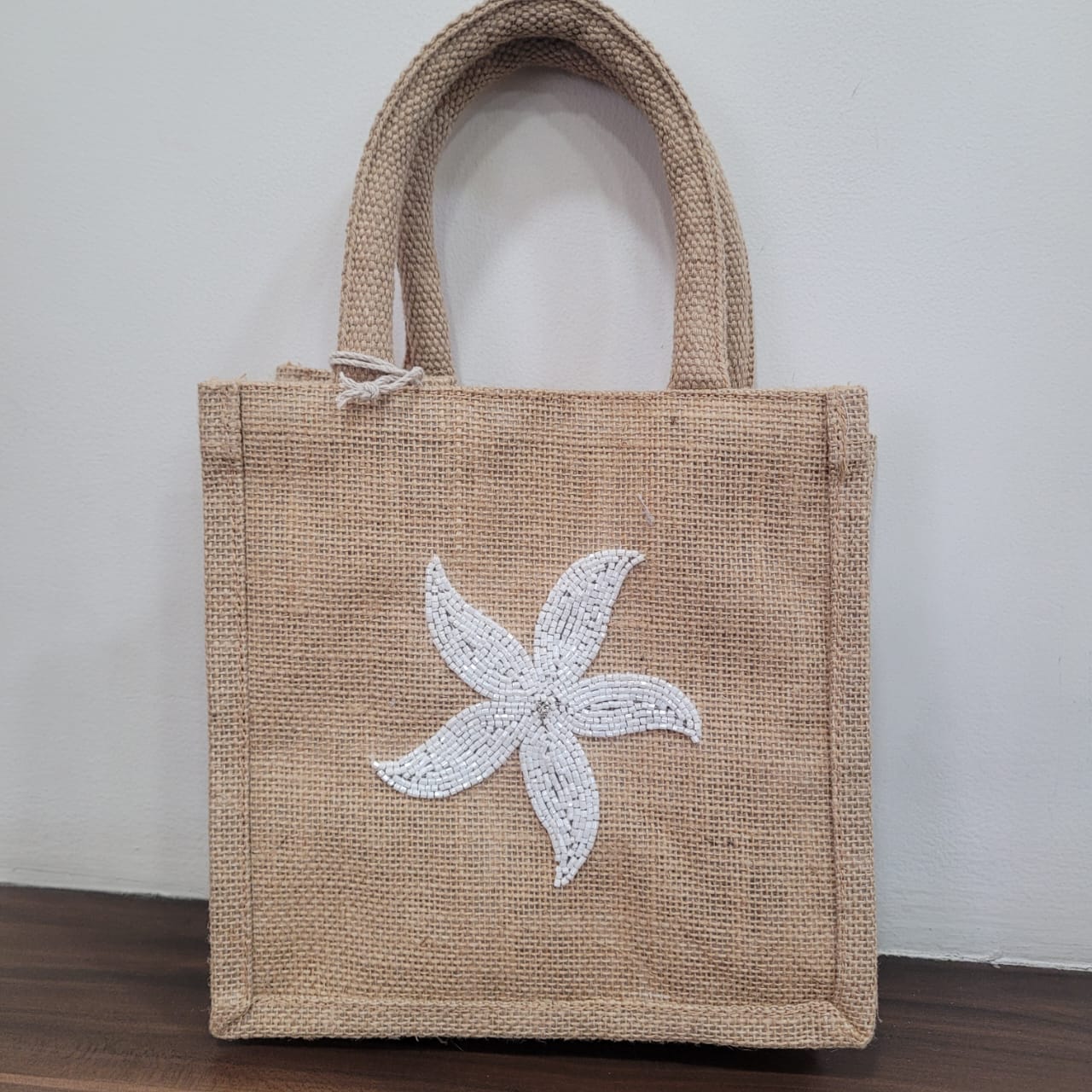 Sedona Flamingo Hand Beaded- Small Jute Tote