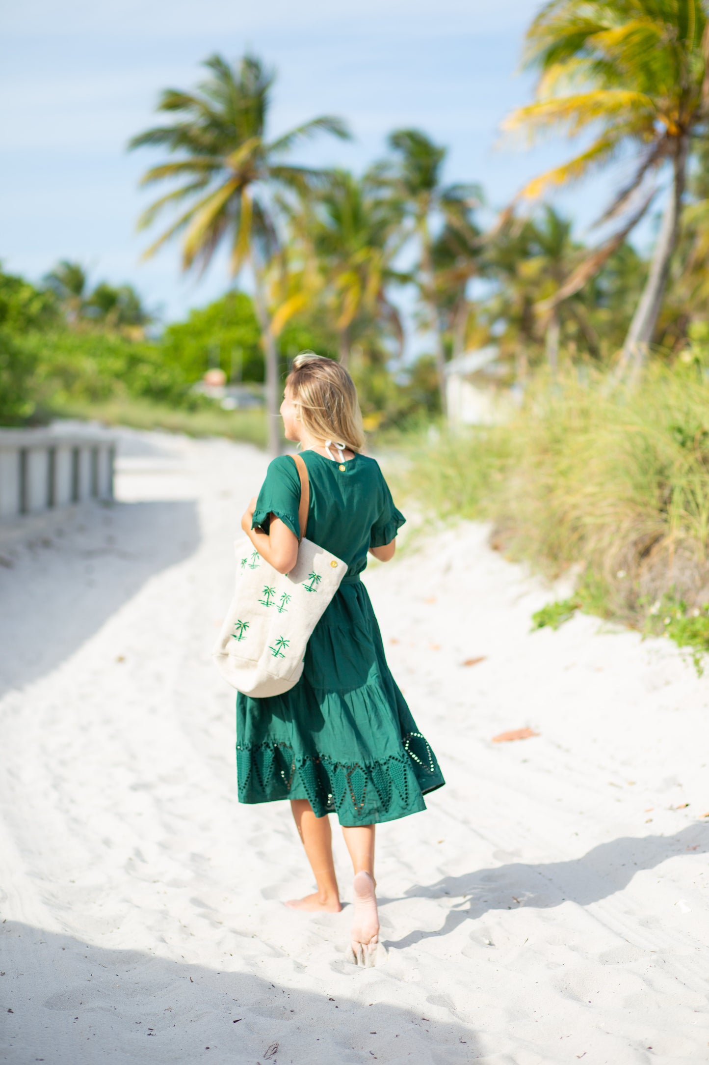 Charlotte Green Eyelet Midi Tier Dress