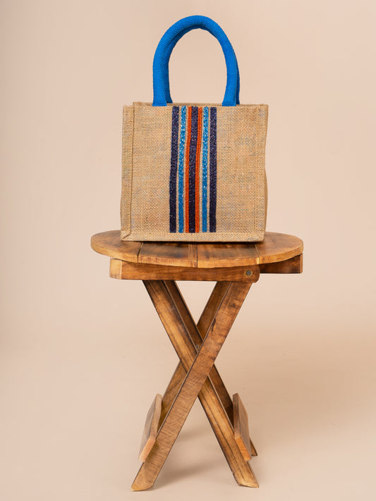 Chelsea Mini Tote In Natural Jute & Stripe Embroidery