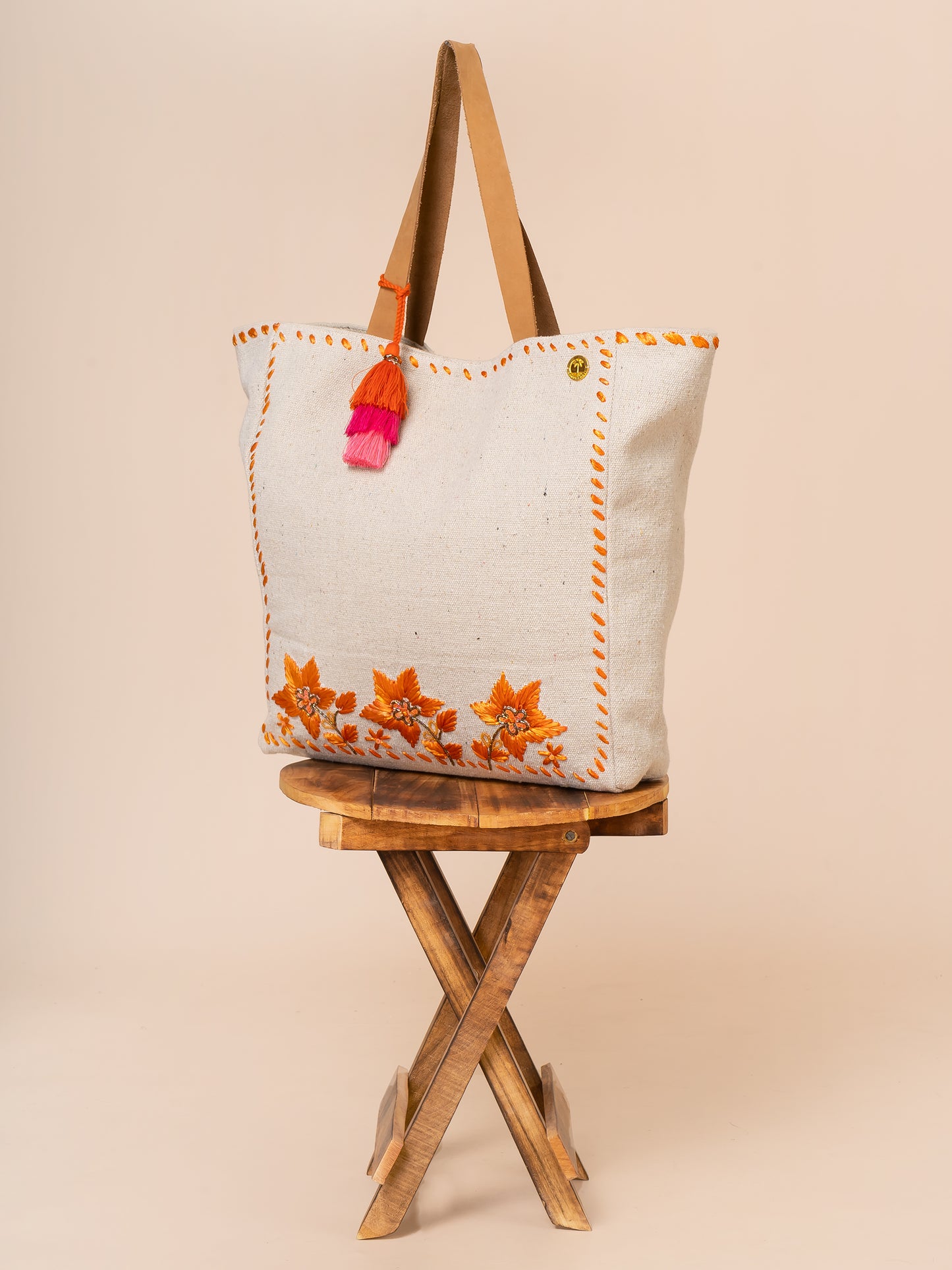 Orange Raffia Tote