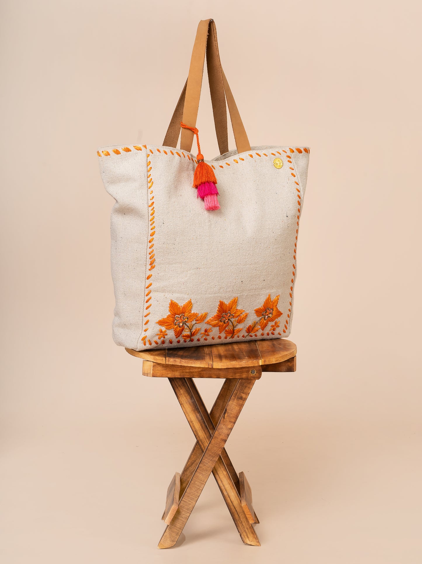 Orange Raffia Tote