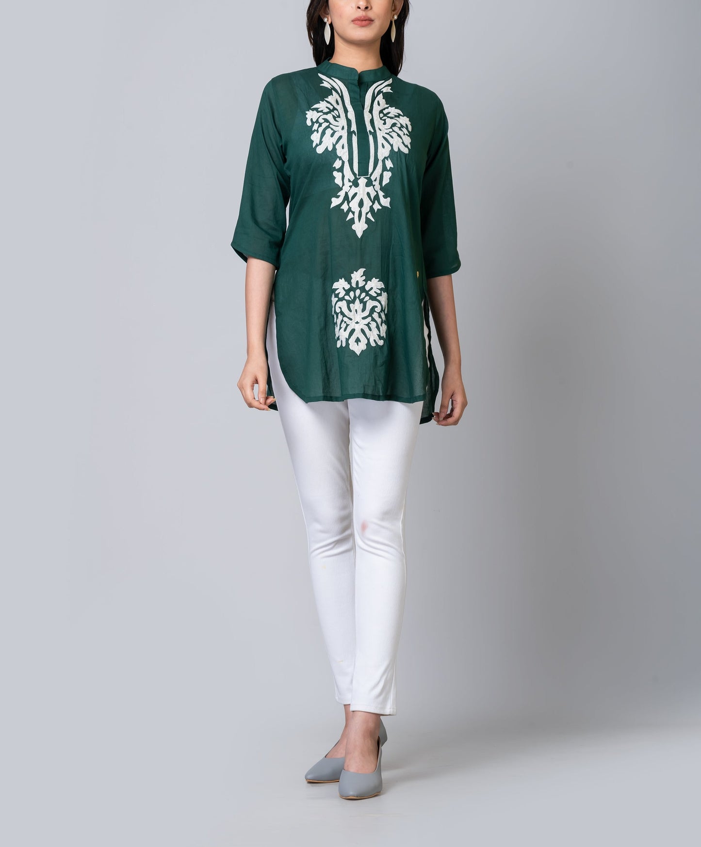Green Appliqué Lightweight Tunic Blouse