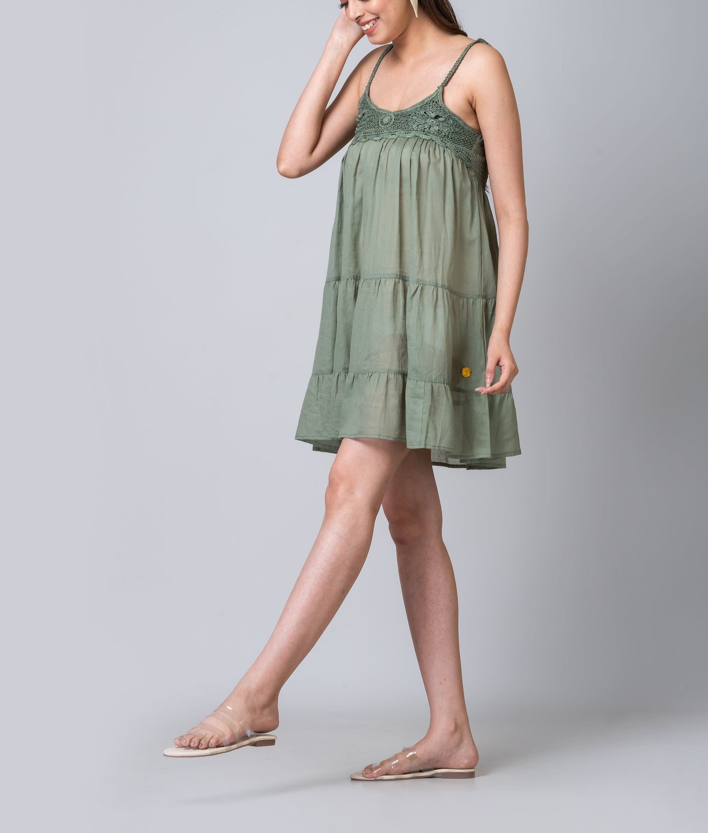 Cindy Olive Green Crochet Dress