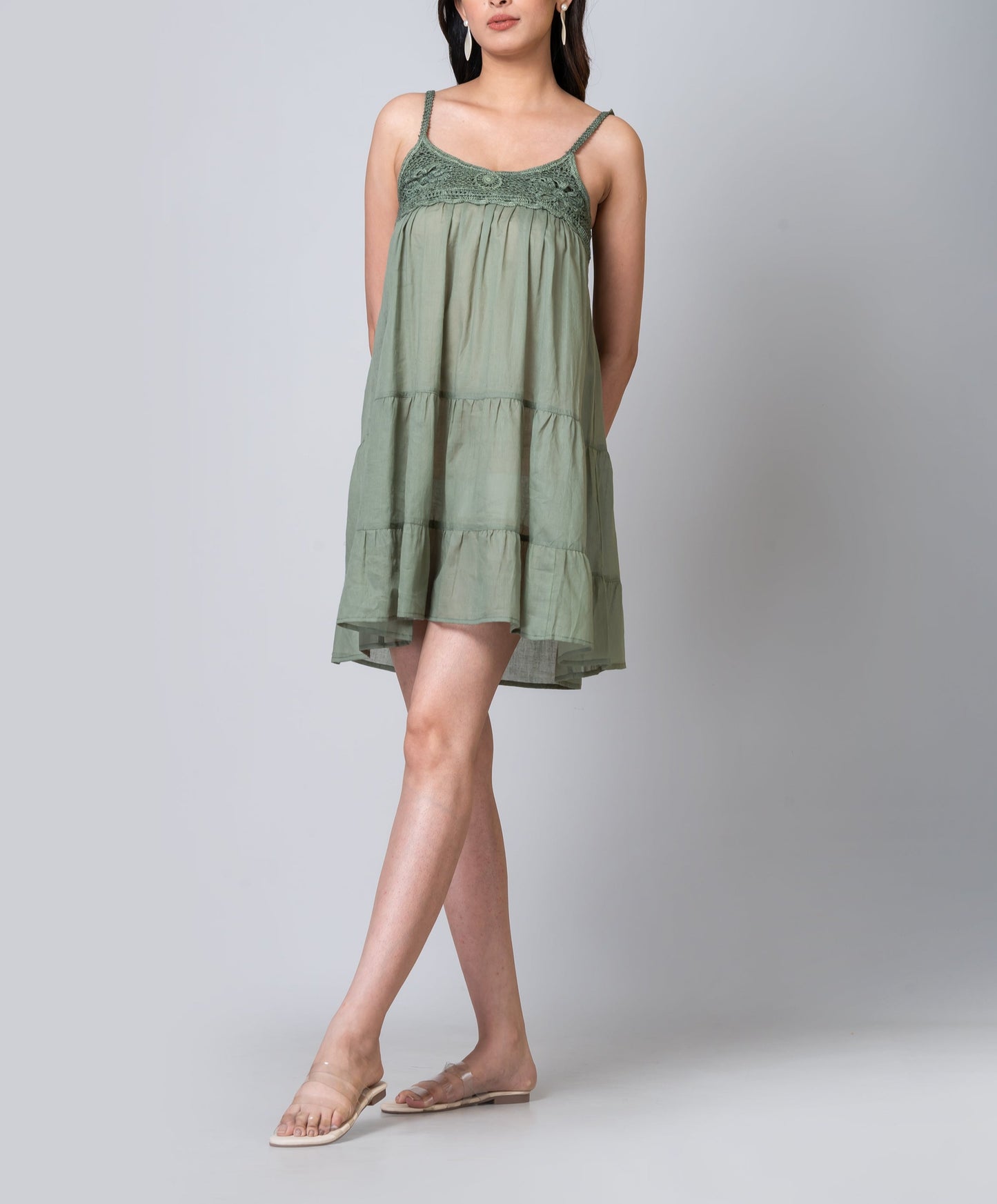 Cindy Olive Green Crochet Dress