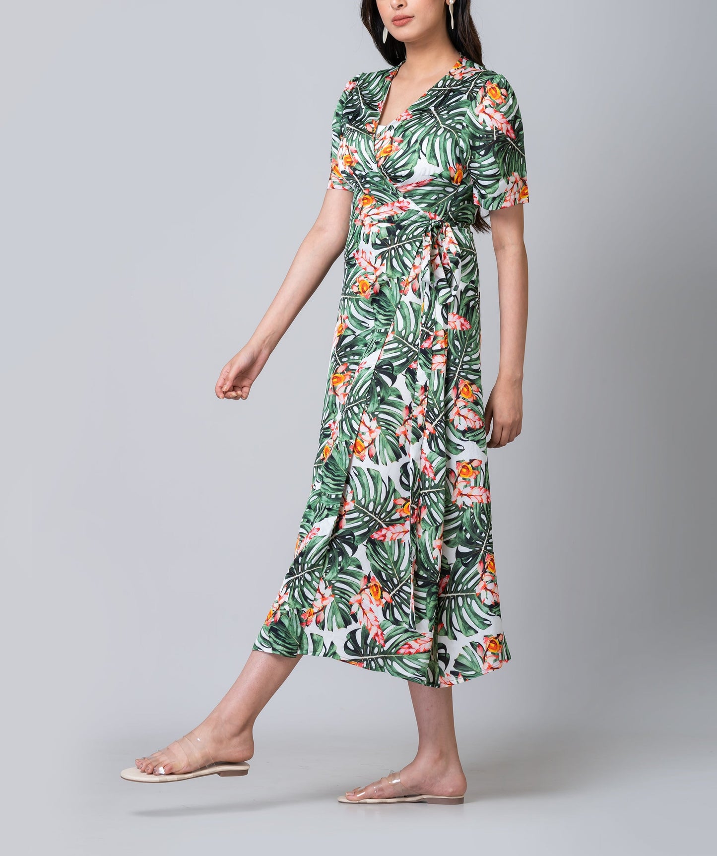 Dasha Palm Beach Satin Modal Midi Wrap Dress