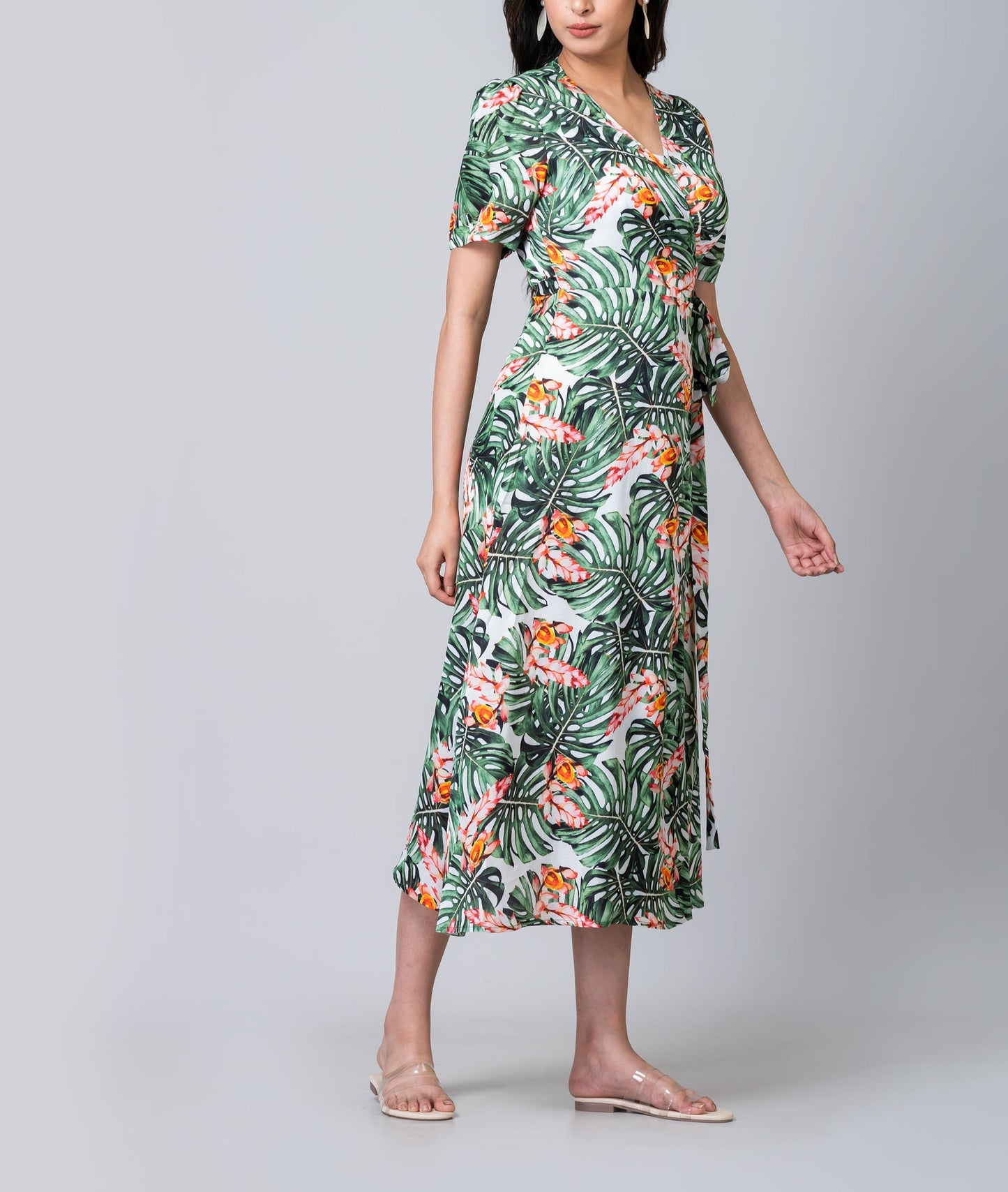 Dasha Palm Beach Satin Modal Midi Wrap Dress