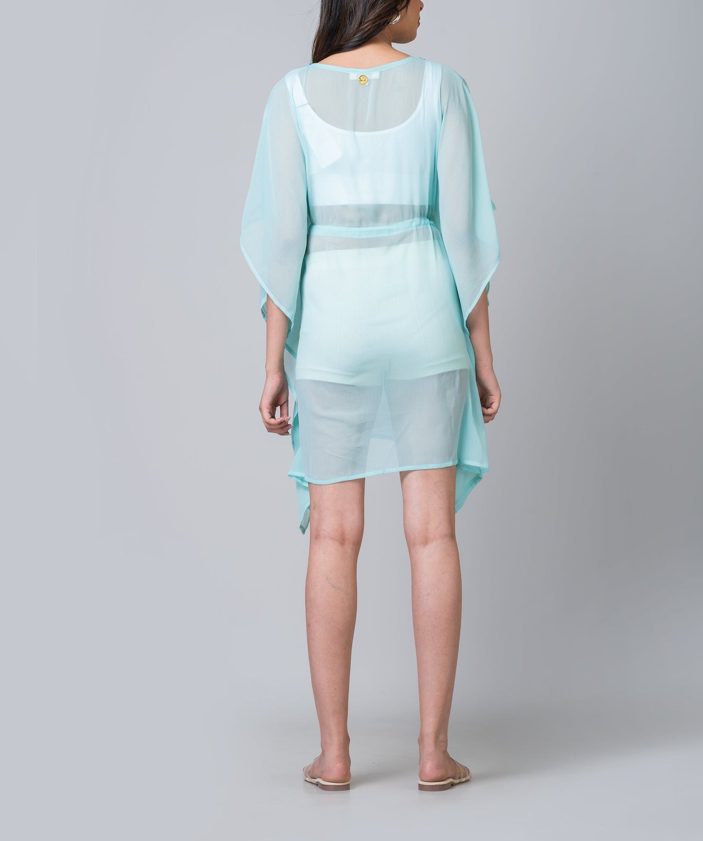 Clara Embroidered Aqua Swim Cover-Up Dress