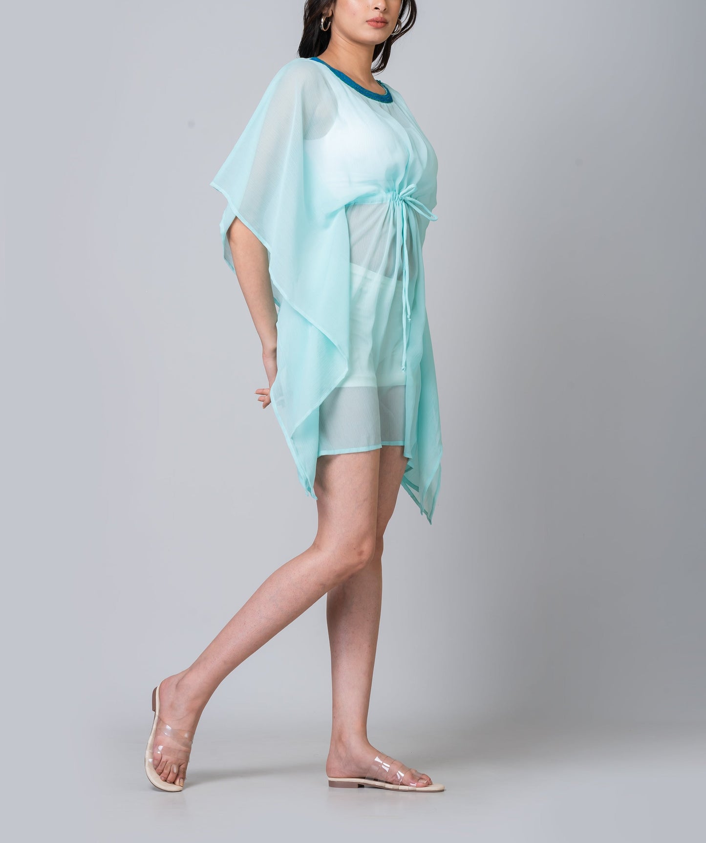Clara Embroidered Aqua Swim Cover-Up Dress