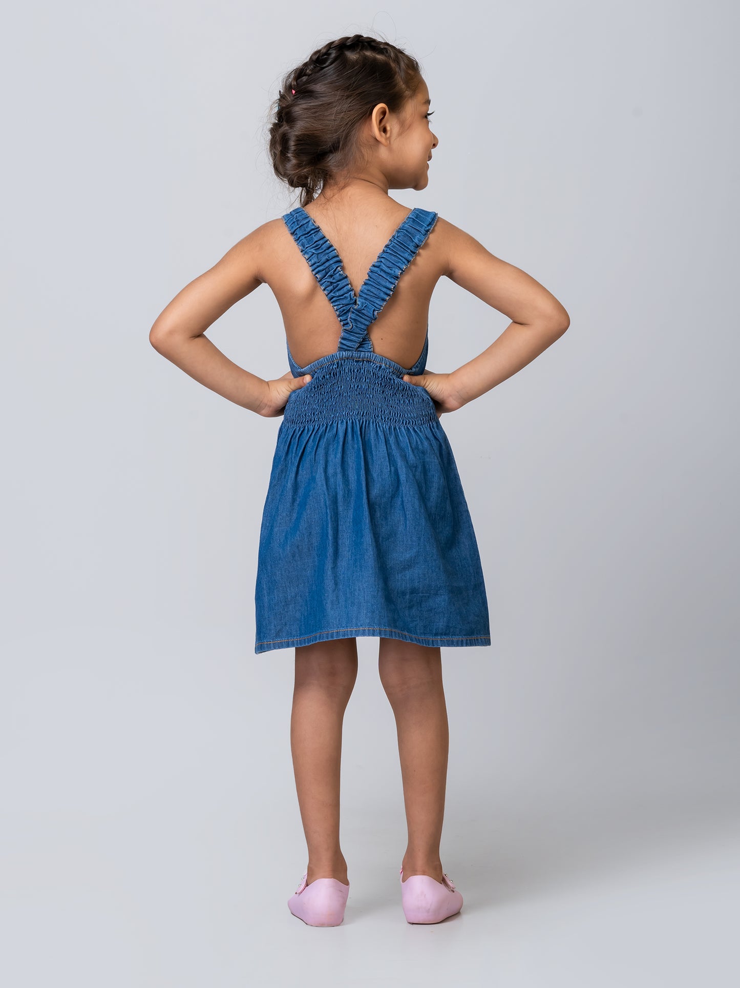 Girls Sleeveless Blue Denim Dress