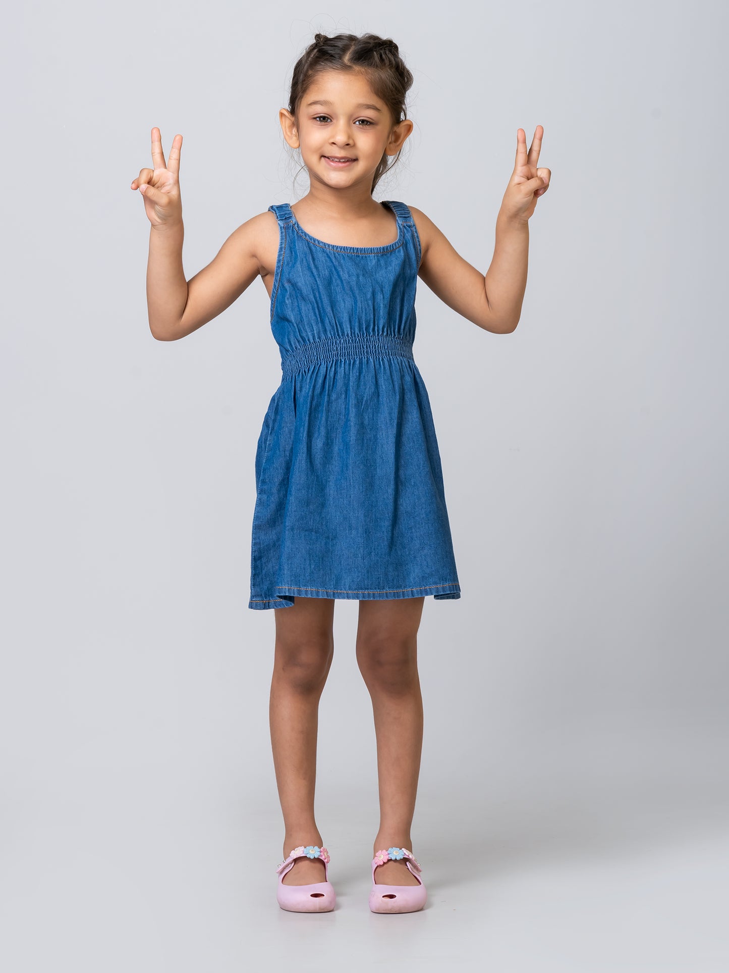 Girls Sleeveless Blue Denim Dress