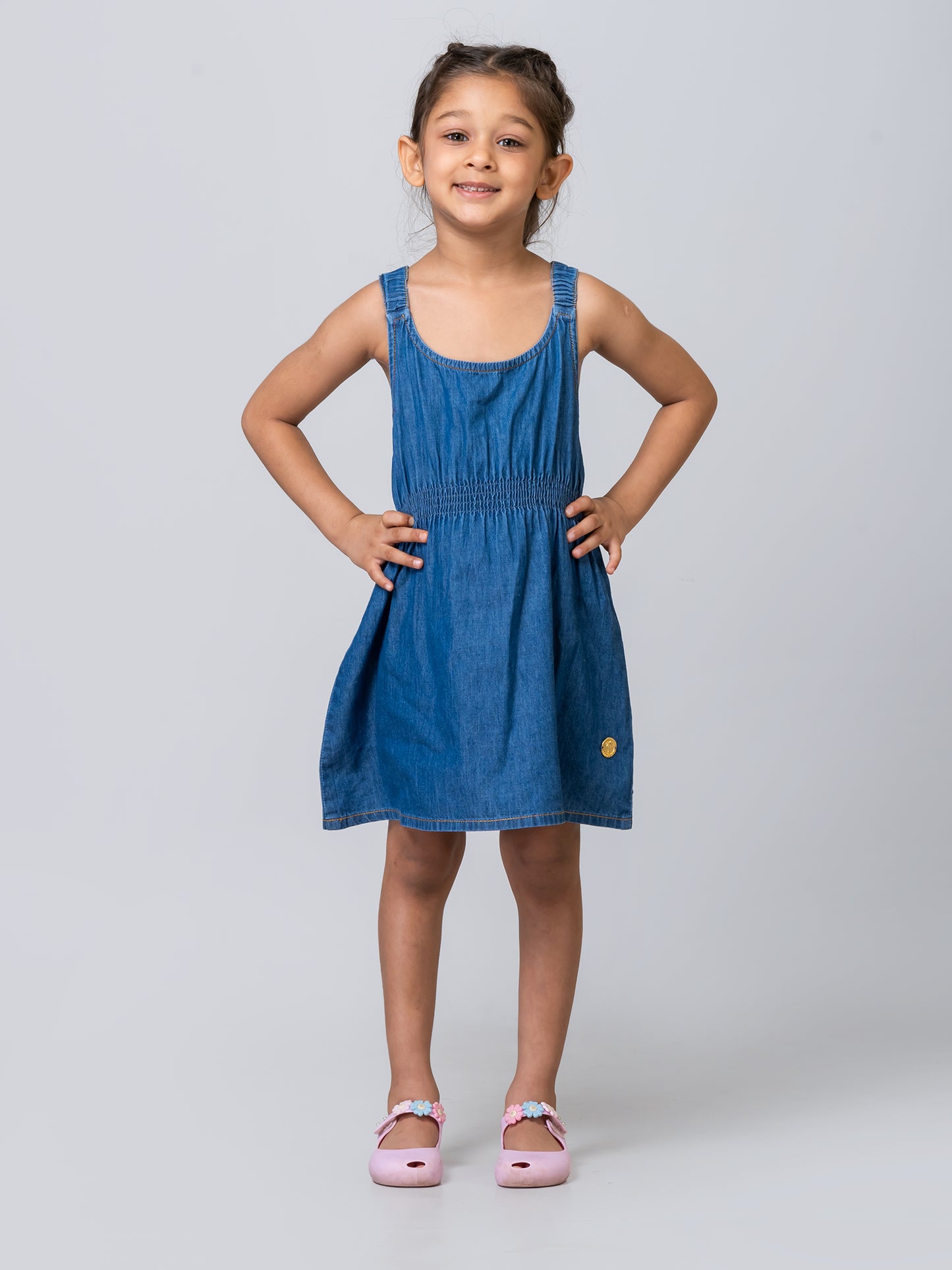 Girls Sleeveless Blue Denim Dress