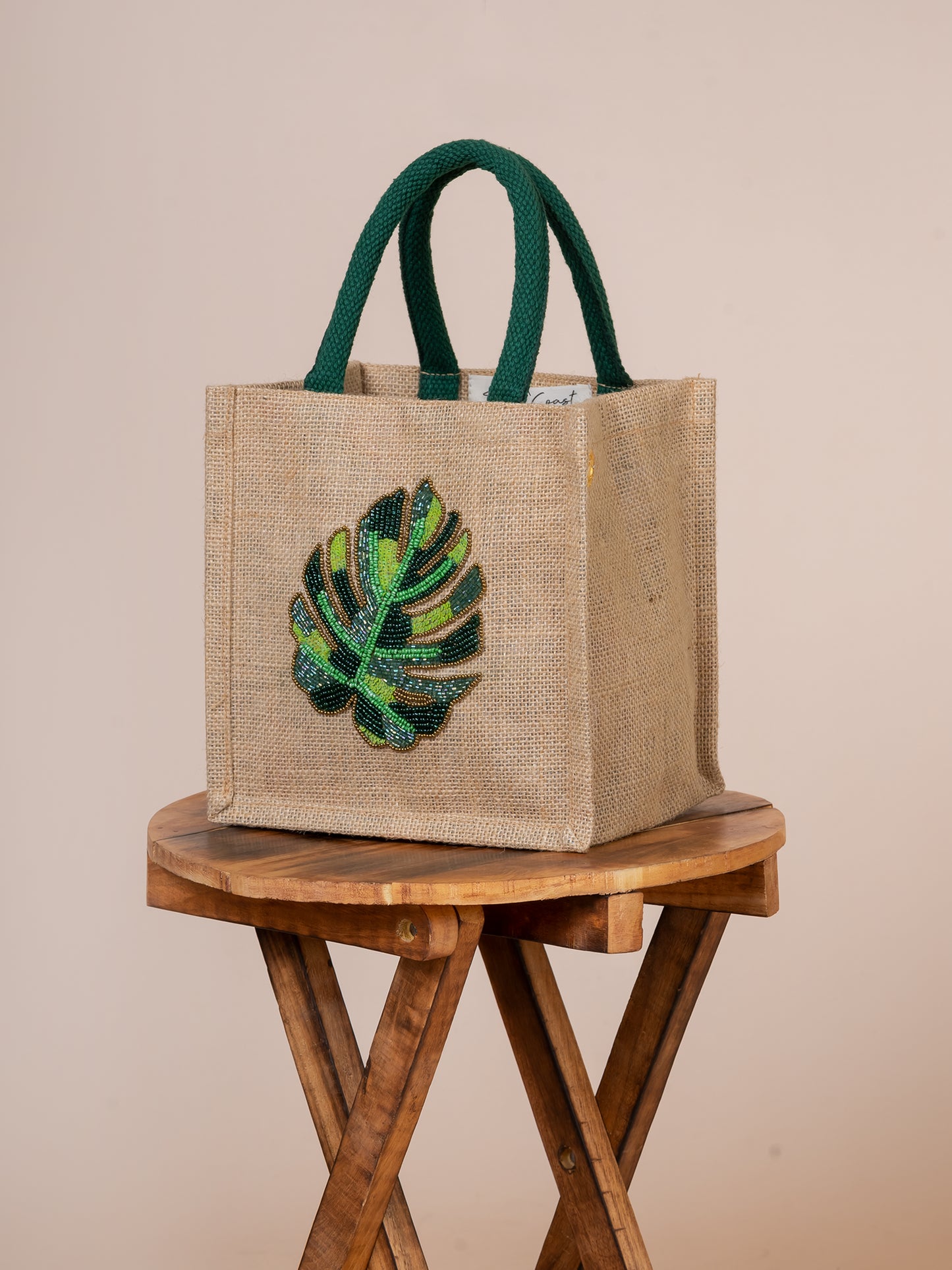 Chelsea  Mini Tote Natural Jute & Leaf Embroidered
