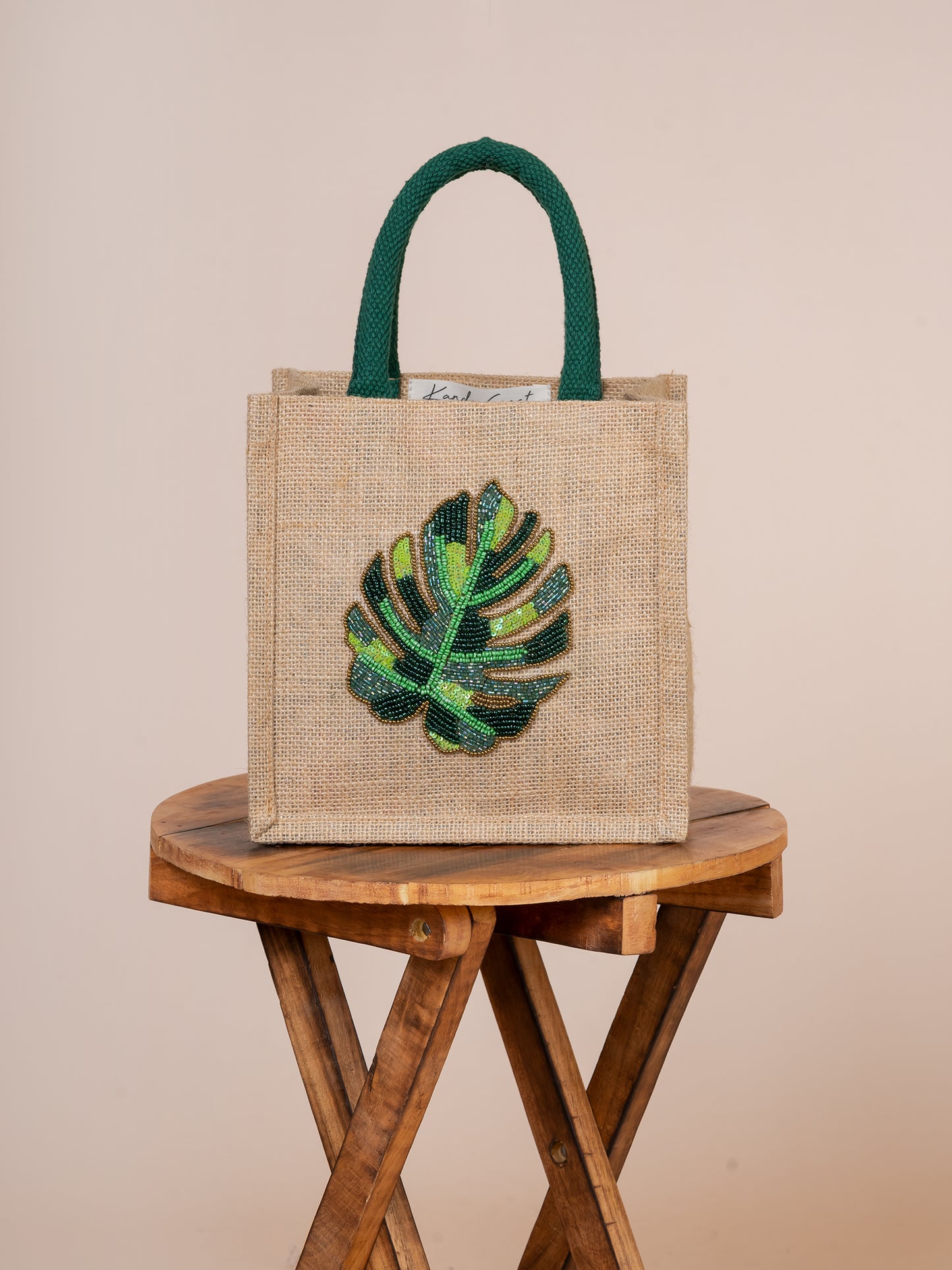 Chelsea  Mini Tote Natural Jute & Leaf Embroidered