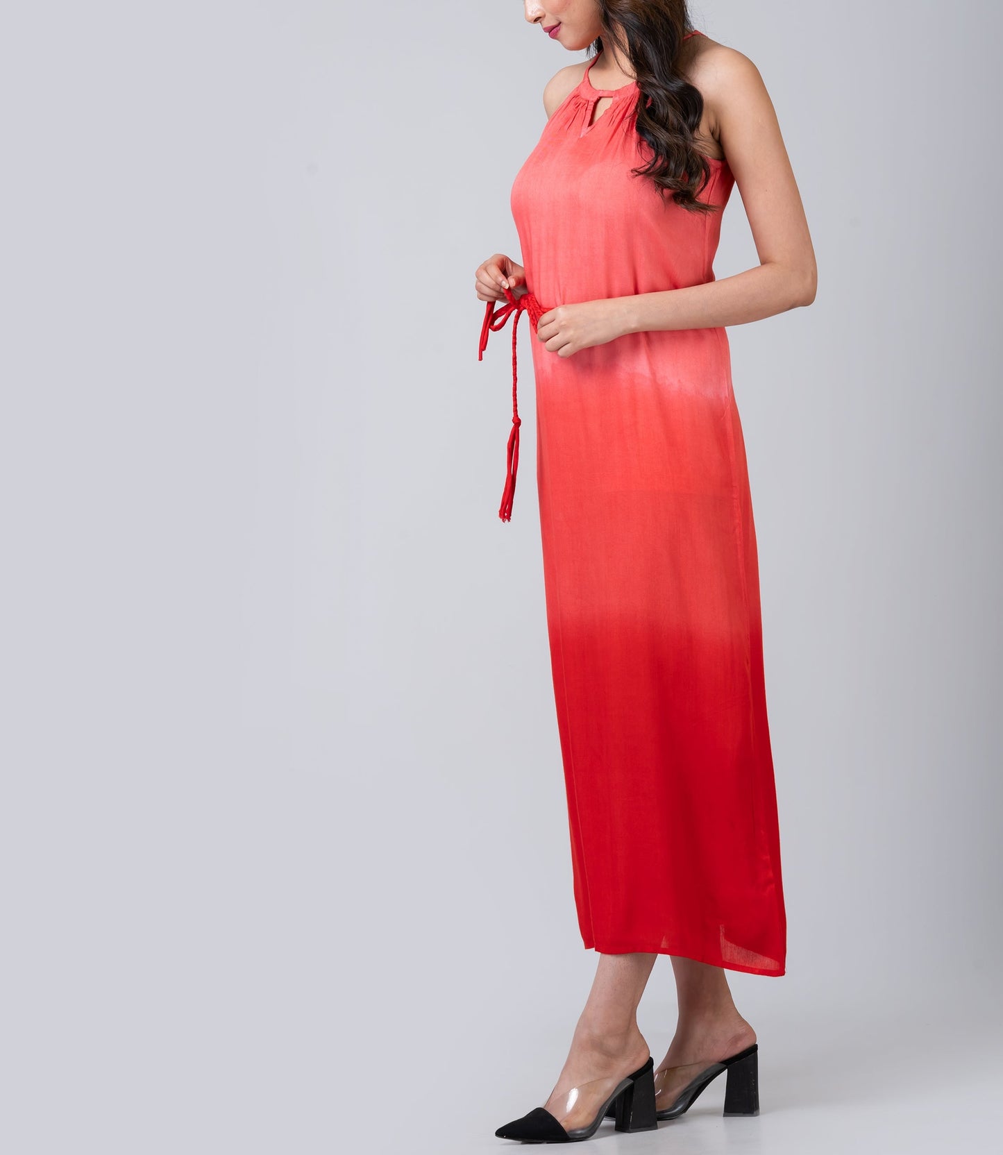 Ada Sunray Tie-Dye Ombre Red Dress