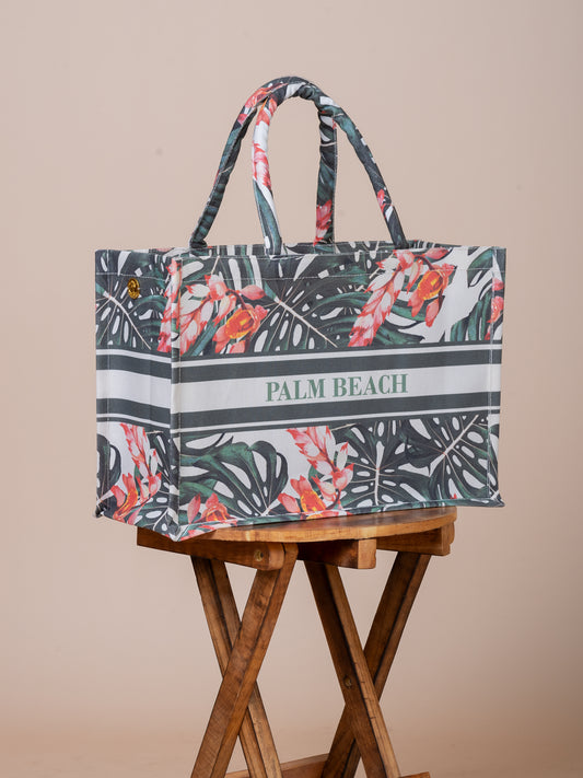 Tribeca Palm Beach Cotton Canvas Small Text Tote