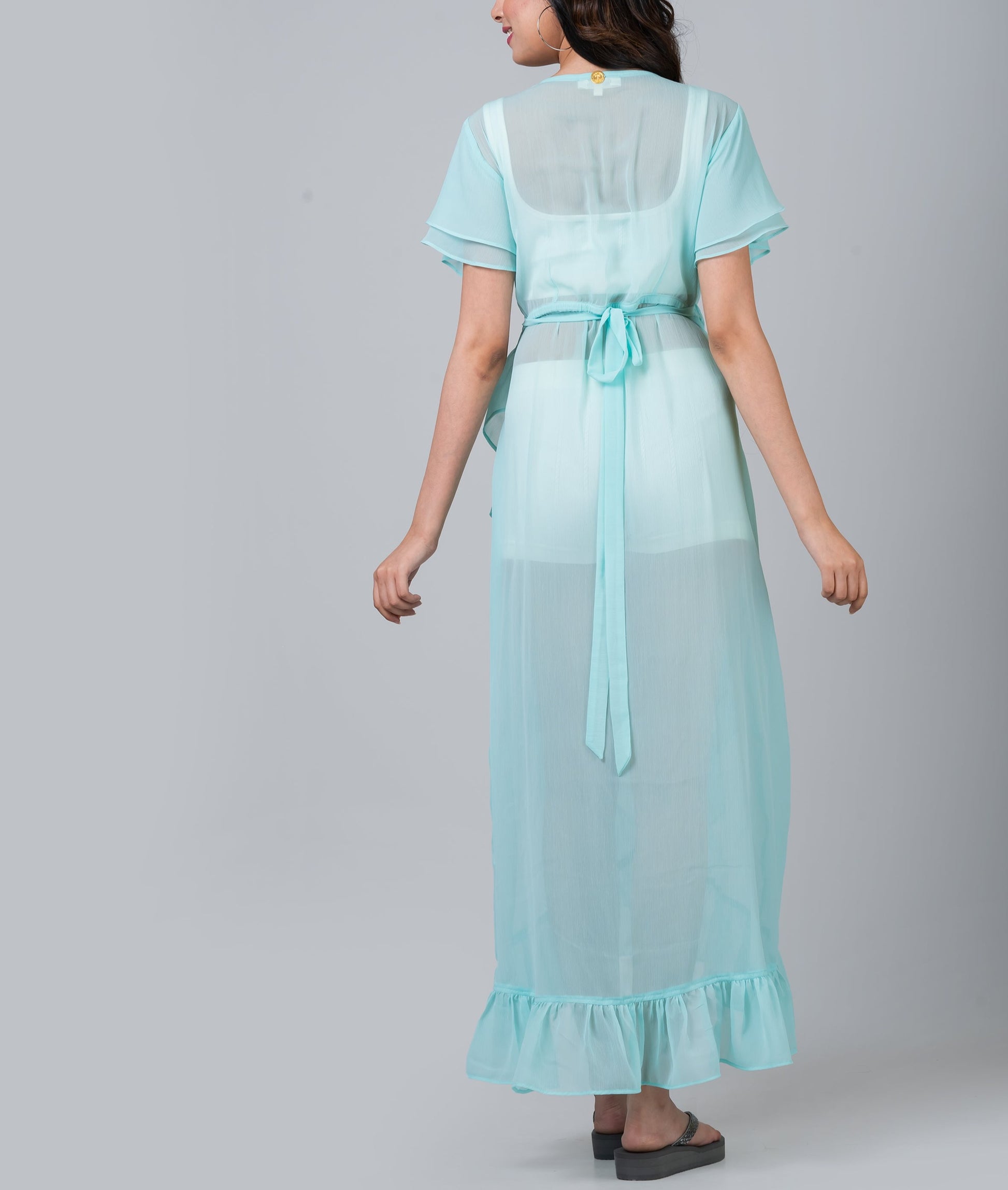 Ruffled Aqua Swim Cover-Up Midi Dress M Ruffled Aqua Swim Cover-Up Midi Dress M