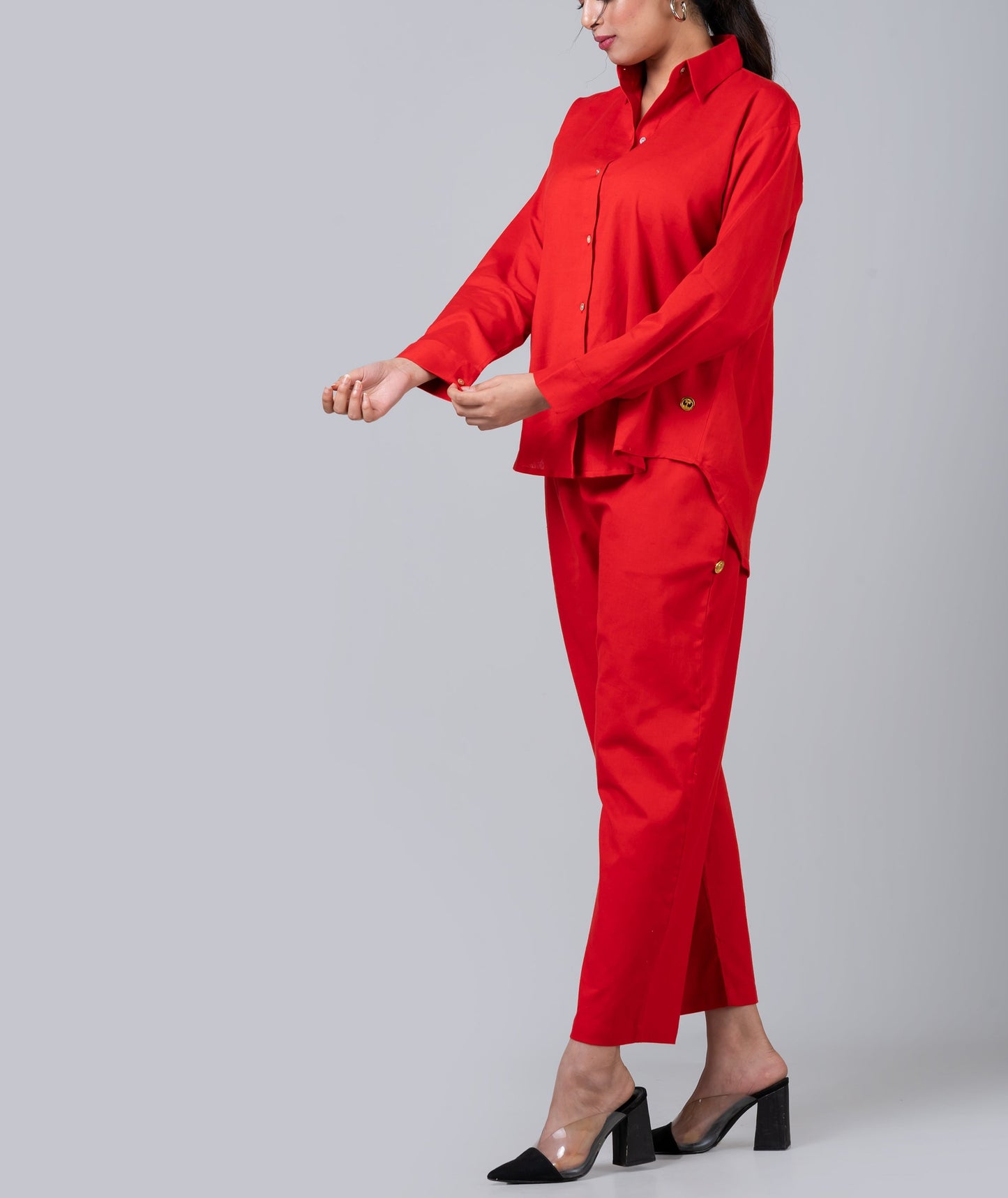 The Red Linen Like Oversized Shirt