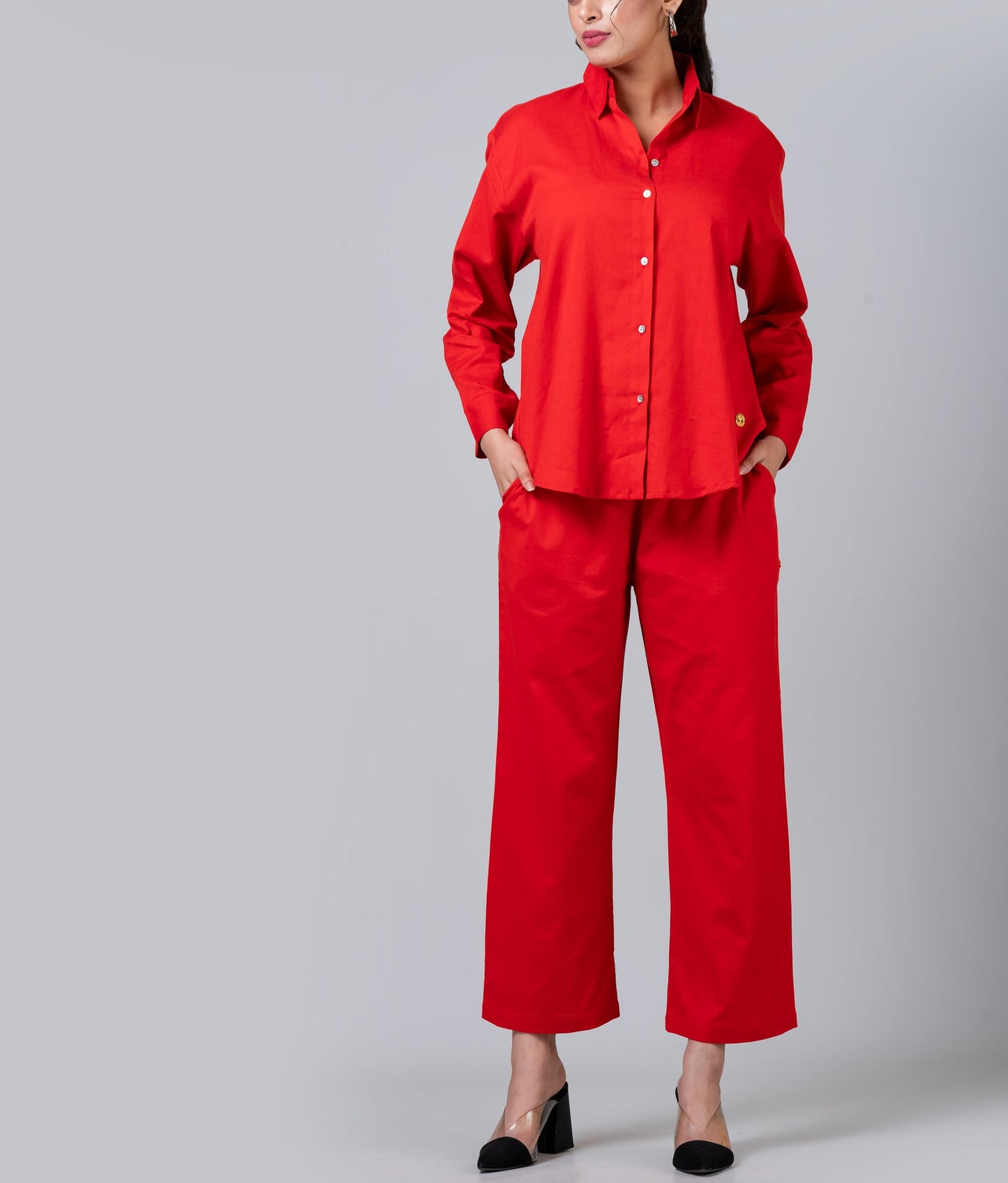 The Red Linen Like Oversized Shirt