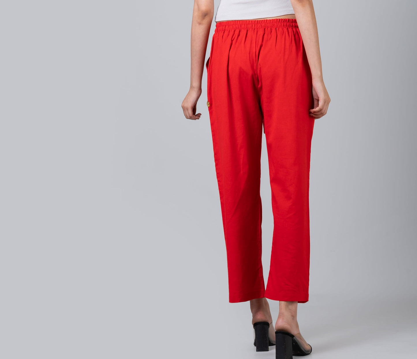 High Waisted Red Linen Like Pants