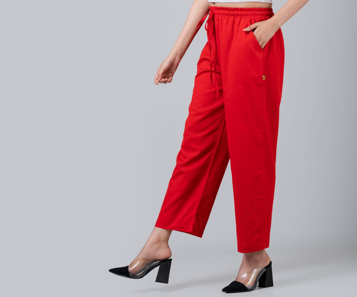 High Waisted Red Linen Like Pants