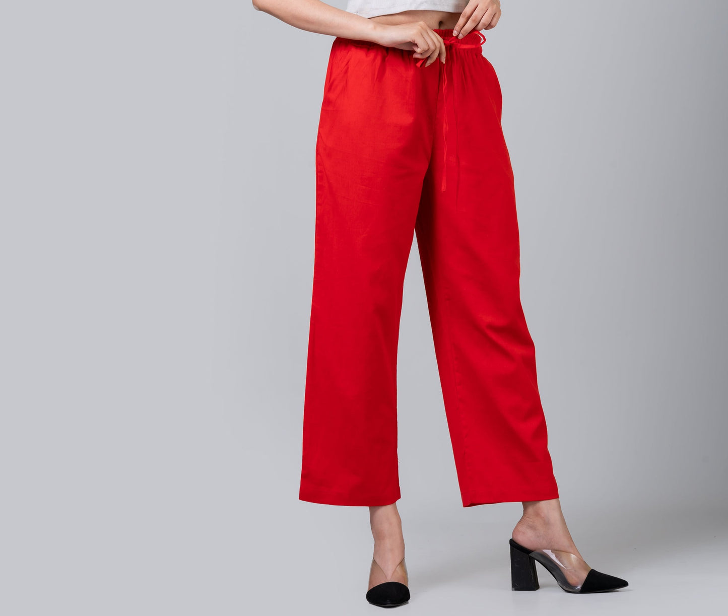 High Waisted Red Linen Like Pants