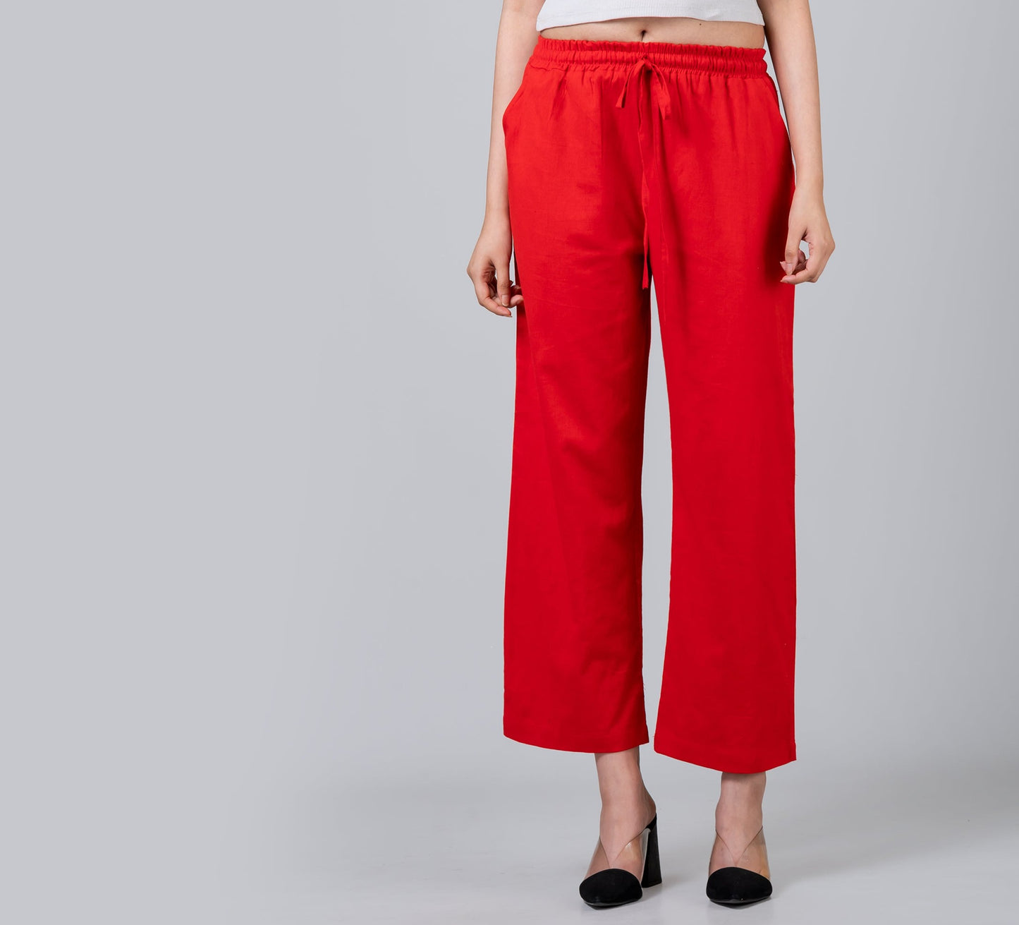 High Waisted Red Linen Like Pants