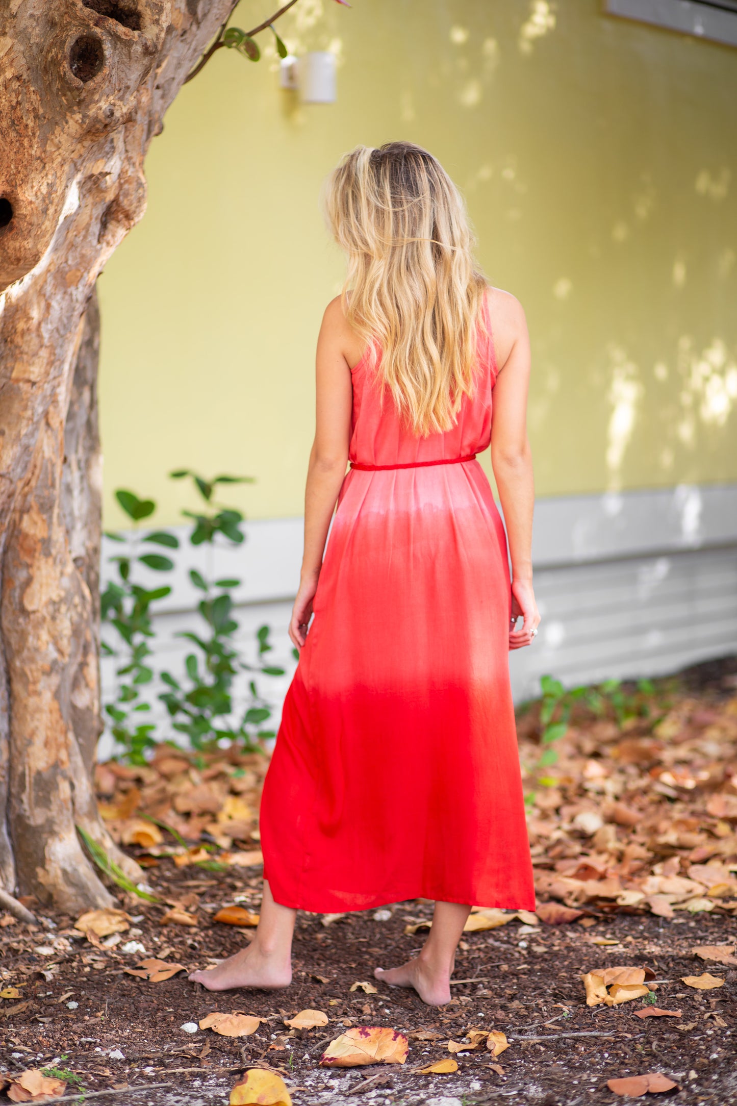 Ada Sunray Tie-Dye Ombre Red Dress