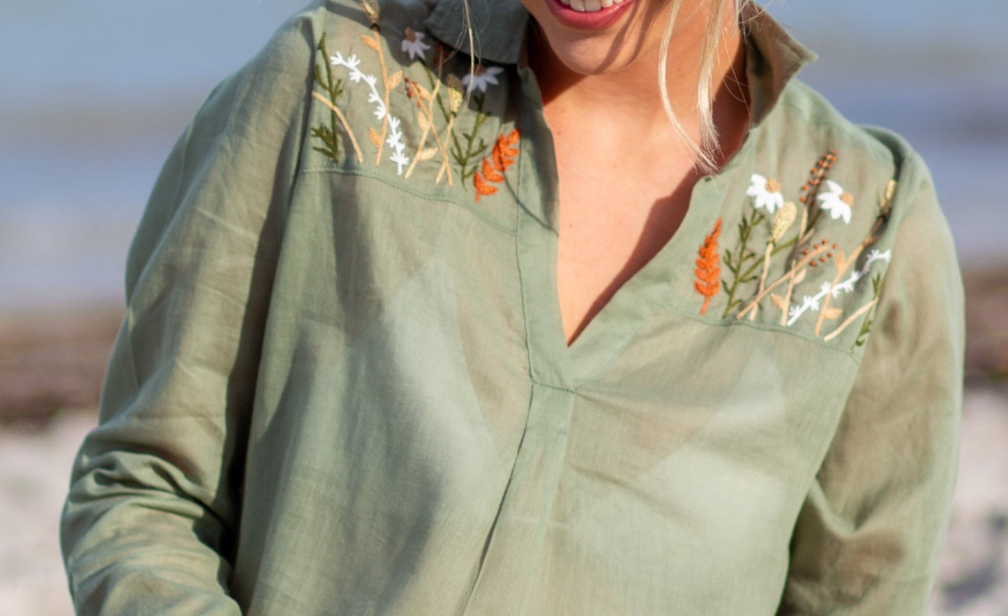 Olive Green Embroidered Voile Cover-up Dress