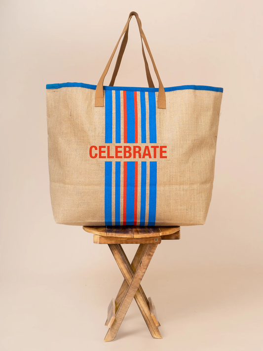 The Extra Large Natural Jute Stripes Bag Custom Text